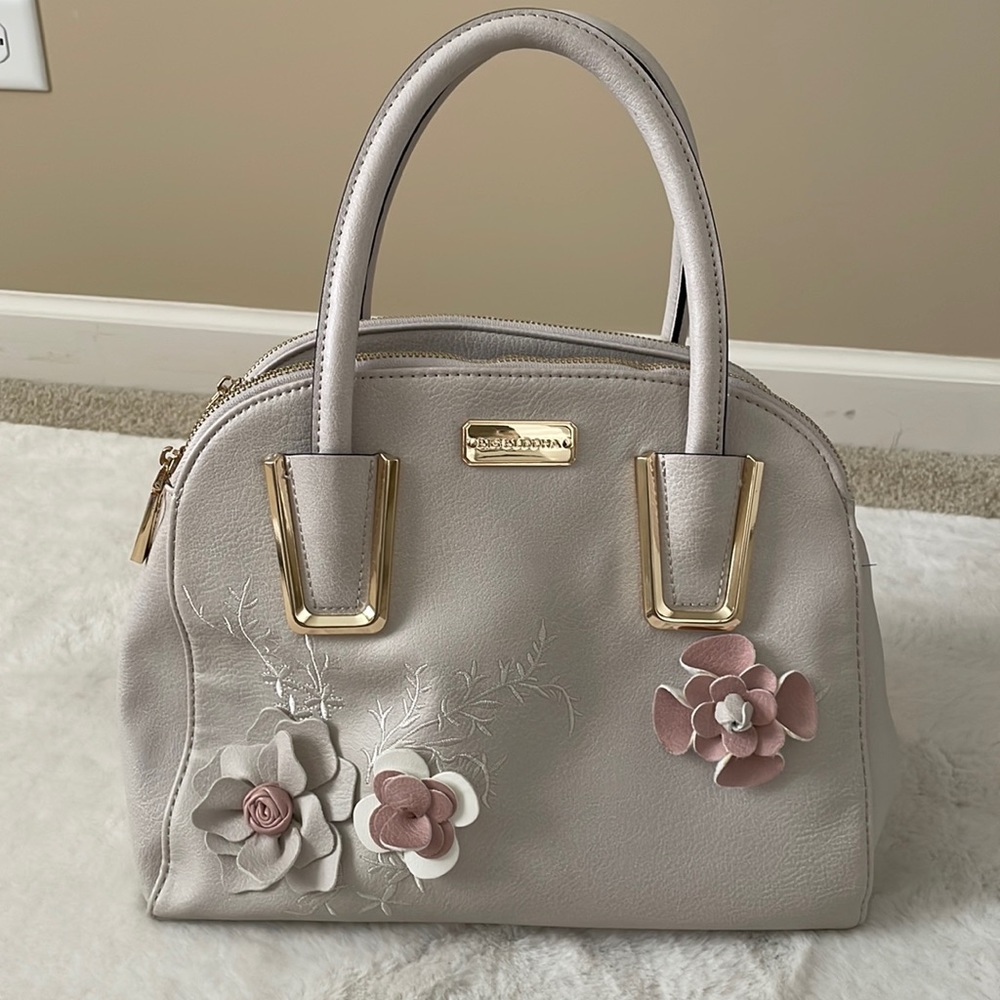 Big Buddha Beige Floral Satchel Handbag